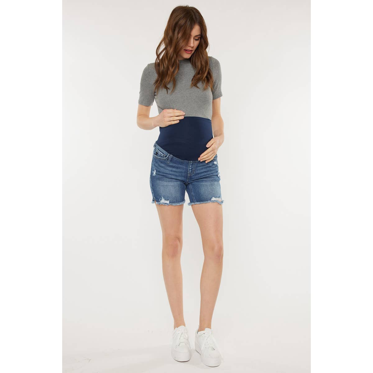 MATERNITY FULL BAND DENIM SHORT