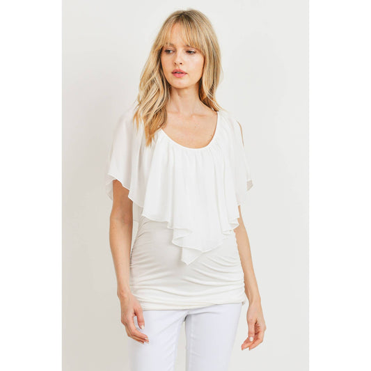 Ruffled Cold Shoulder Scoop Neck Maternity Top