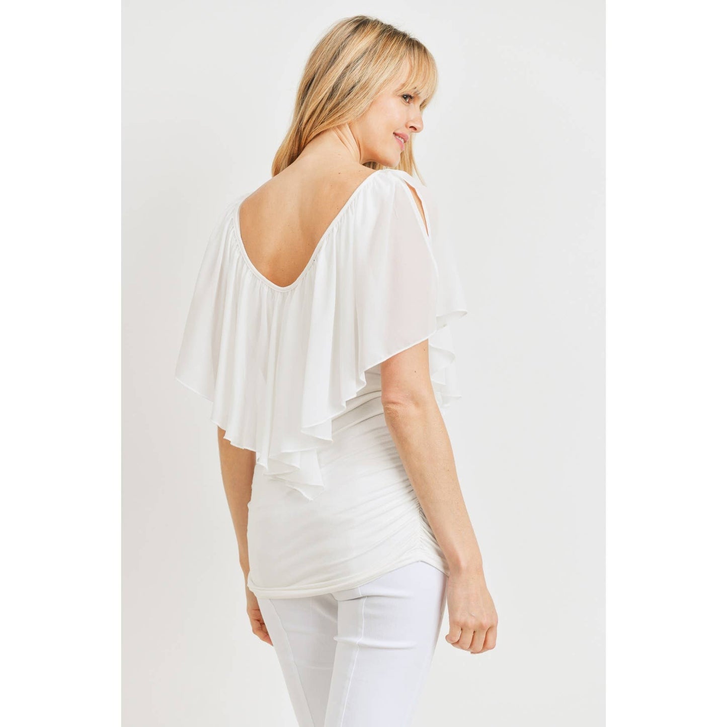 Ruffled Cold Shoulder Scoop Neck Maternity Top