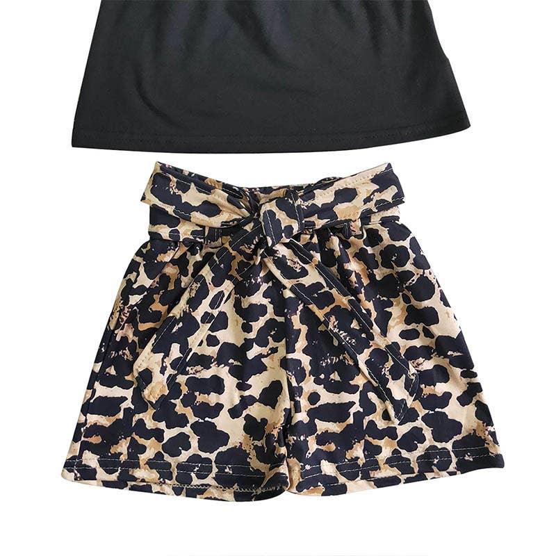 Black Leopard Shorts Set