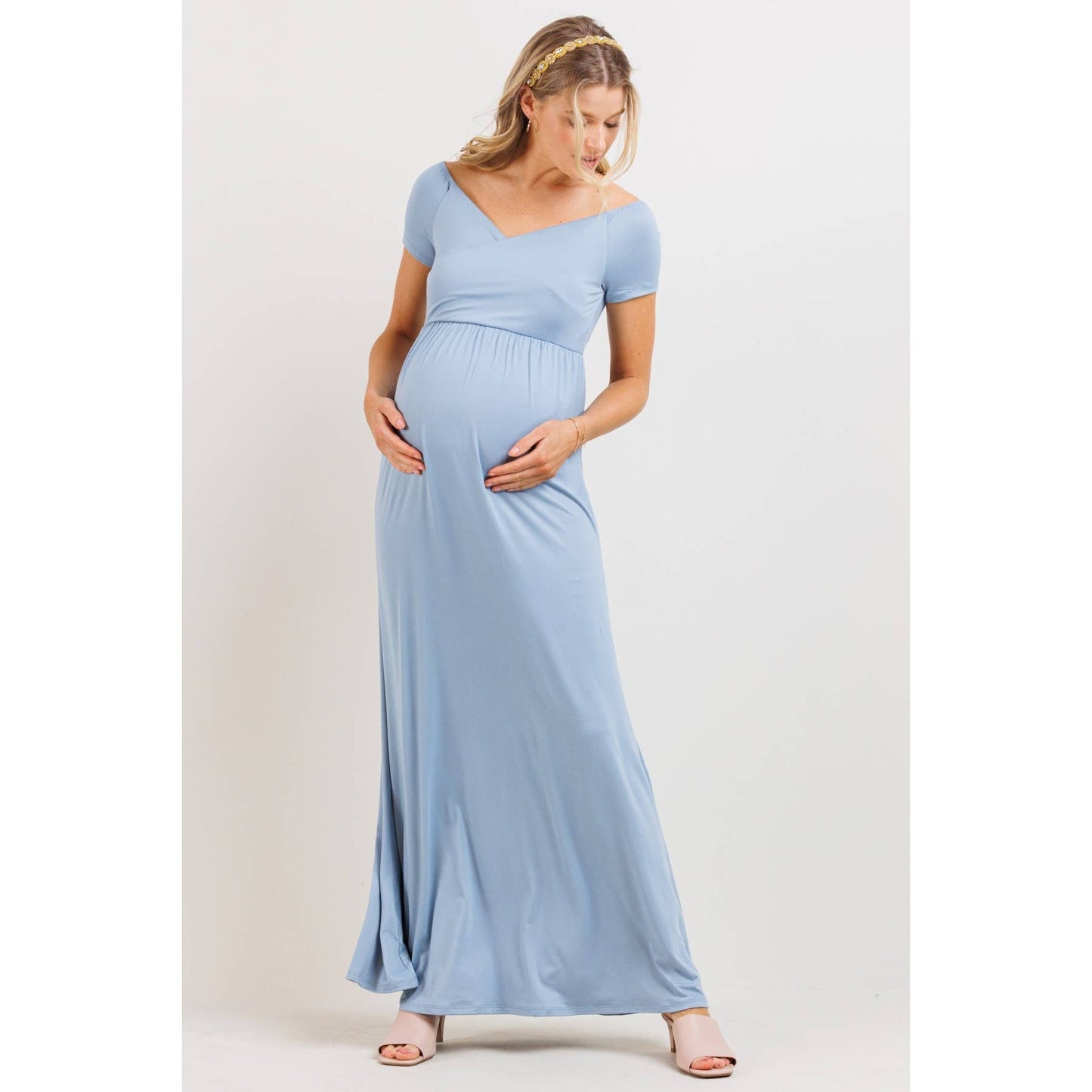 Off Shoulder Surplice Maternity Nursing Maxi Dress