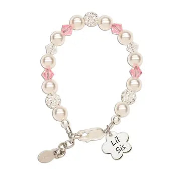 Sterling Silver Little Sister Bracelet with Flower Baby Gift