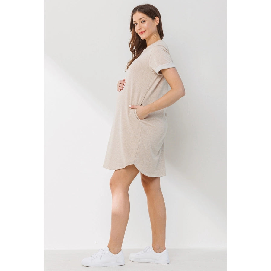 Crew Neck T-Shirt Maternity Dress with Pockets