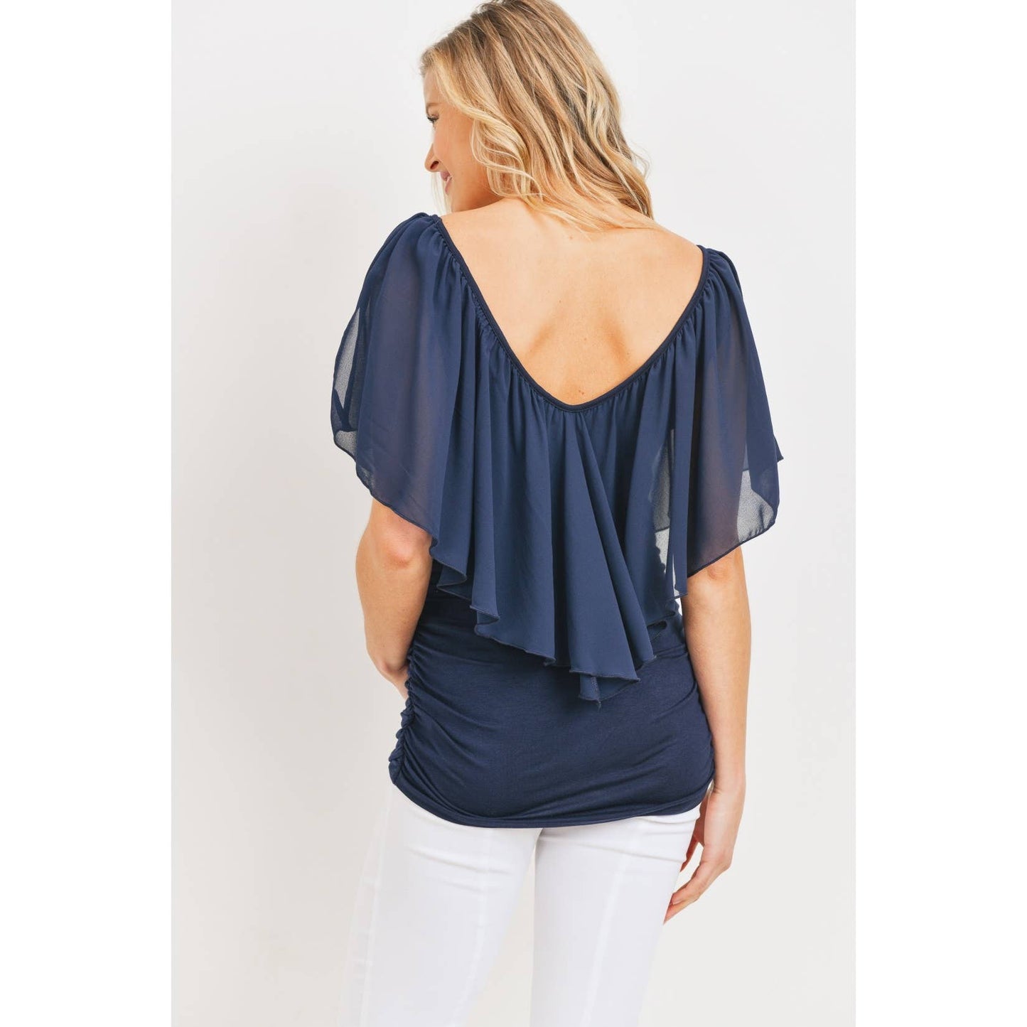 Ruffled Cold Shoulder Scoop Neck Maternity Top