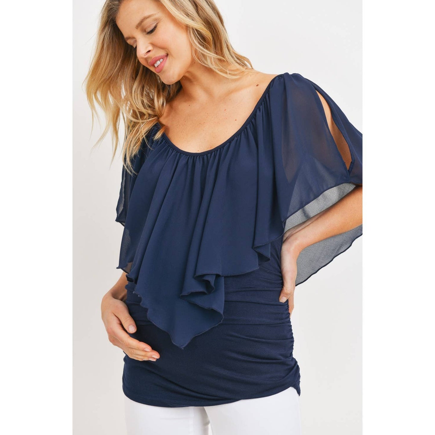 Ruffled Cold Shoulder Scoop Neck Maternity Top