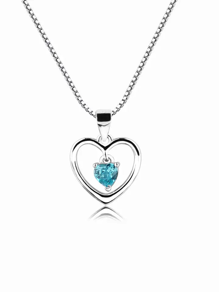 Sterling Silver Birthstone Dancing Heart Necklace for Girls