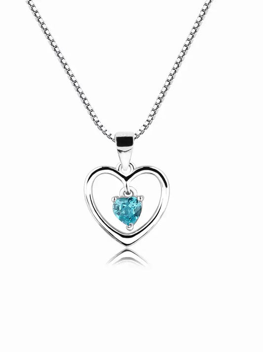 Sterling Silver Birthstone Dancing Heart Necklace for Girls