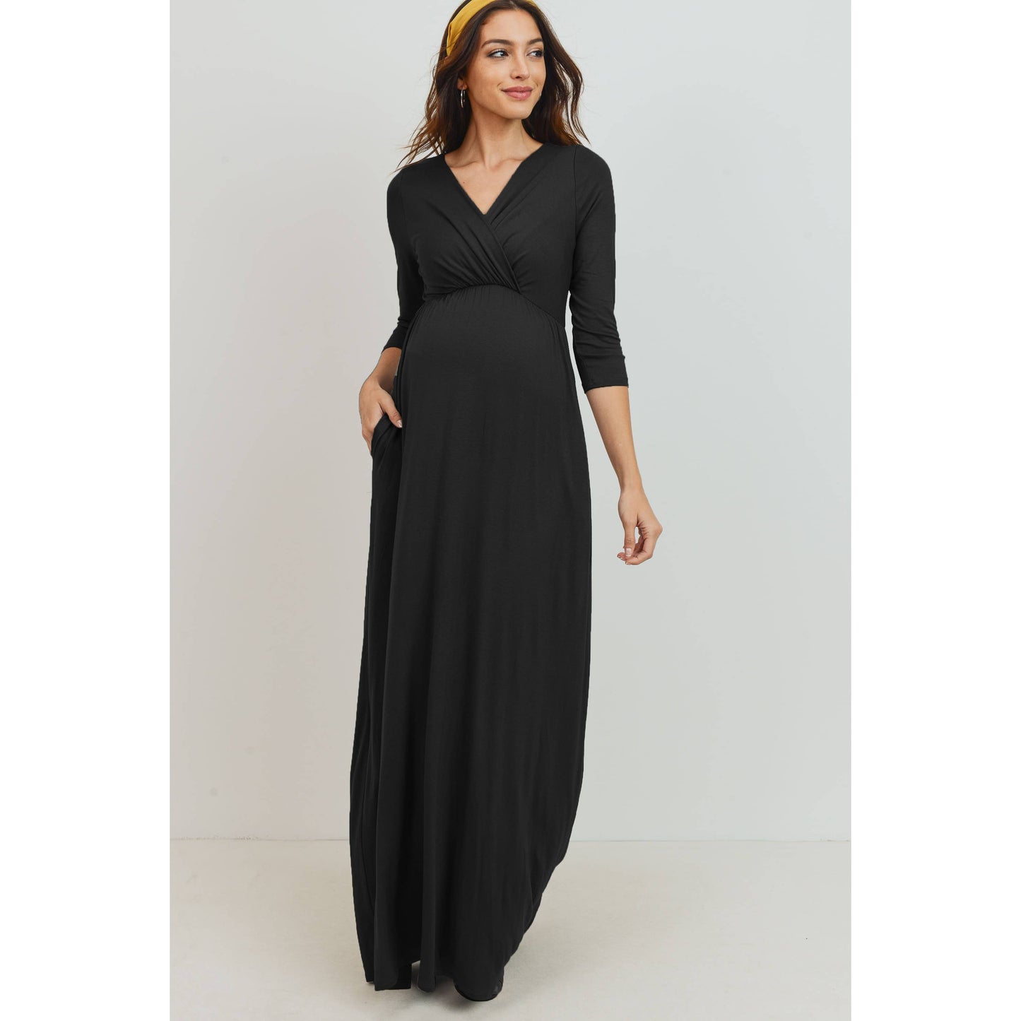 Surplice Maternity Nursing Maxi Dress with Pockets