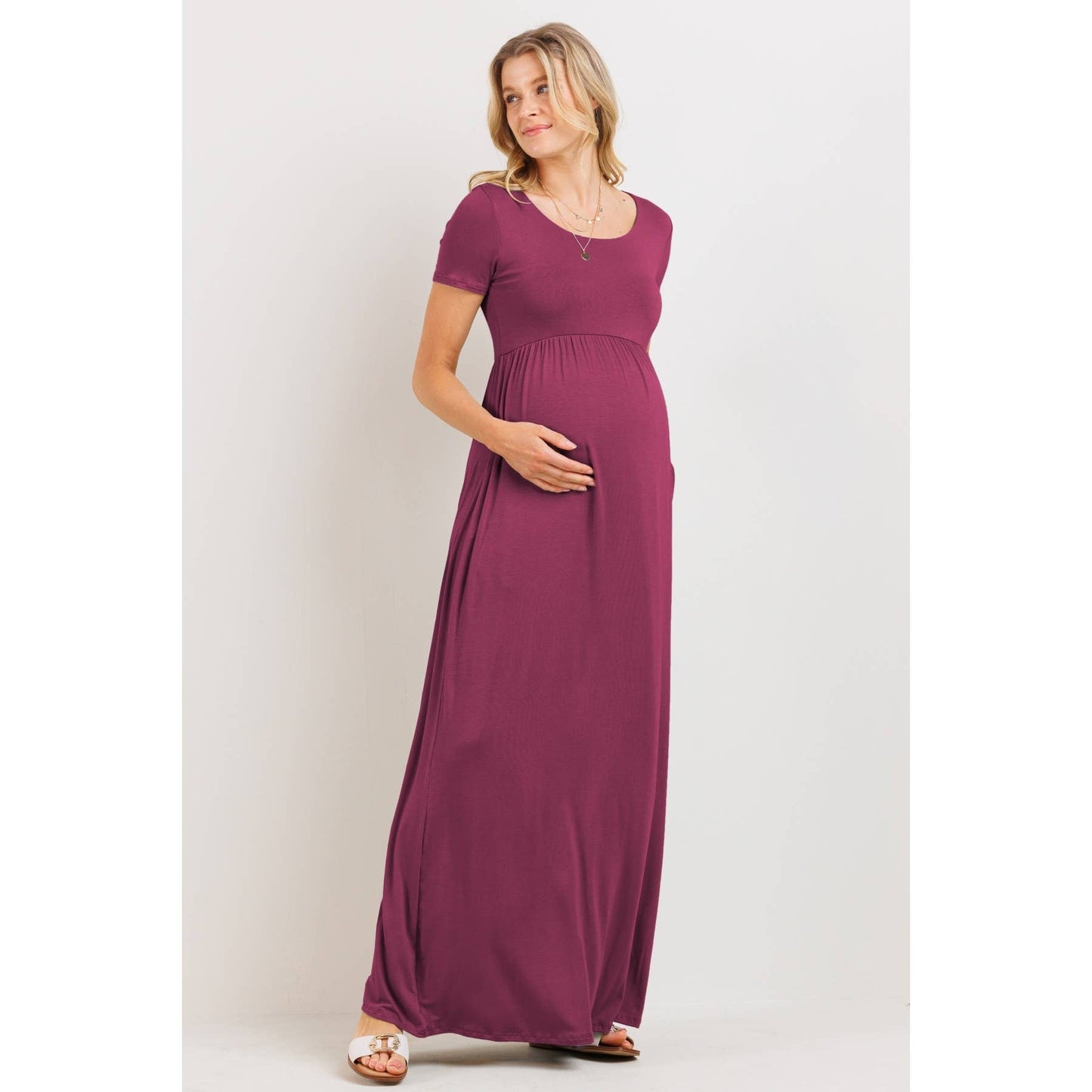 Round Neck Short Sleeve Maternity Knit Maxi Dress