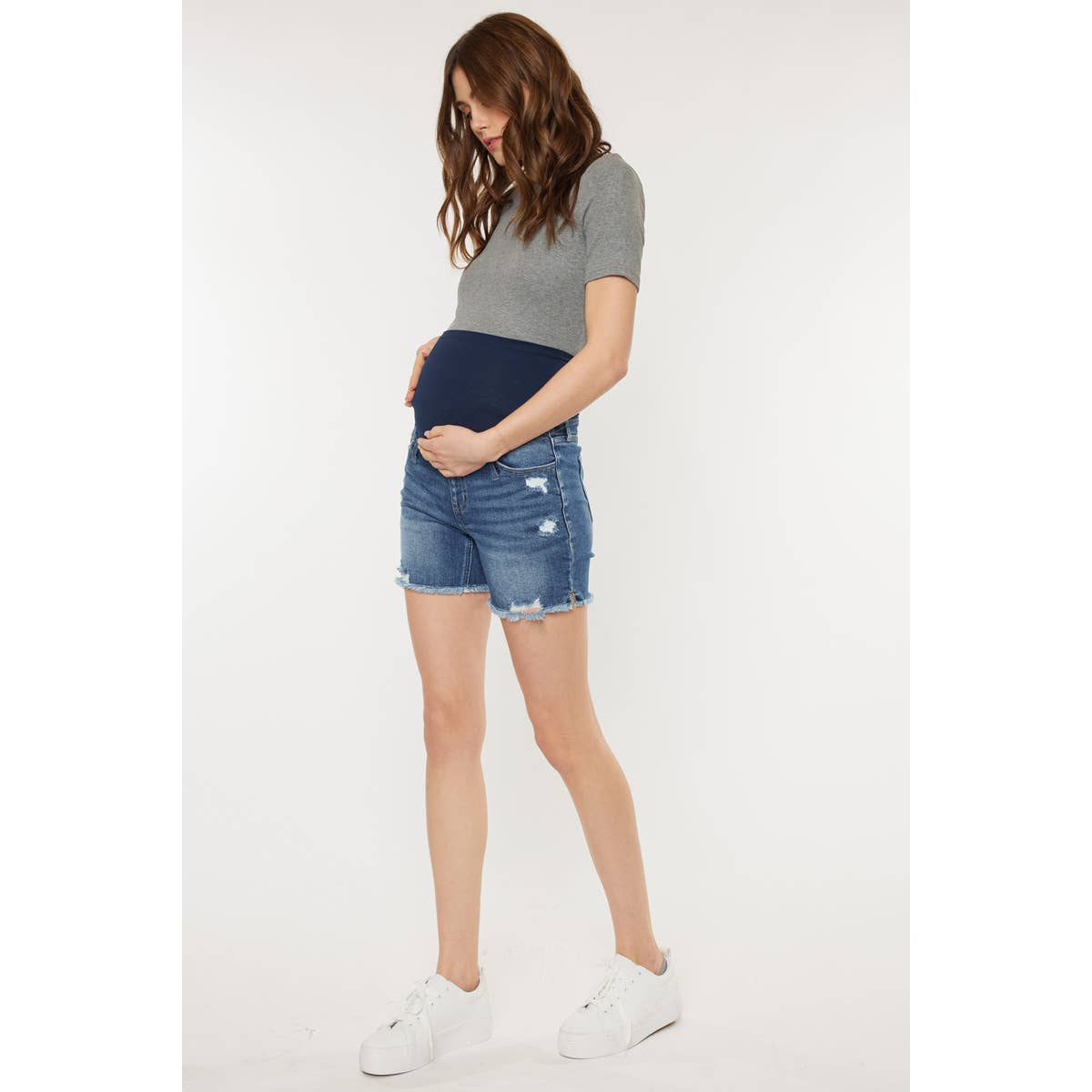 MATERNITY FULL BAND DENIM SHORT