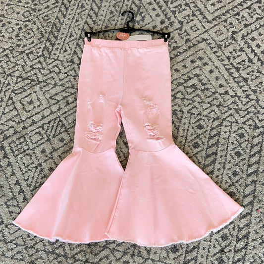 BARBIE PLEATED DENIM BELL BOTTOMS - POWERPUFF DISTRESSED PINK