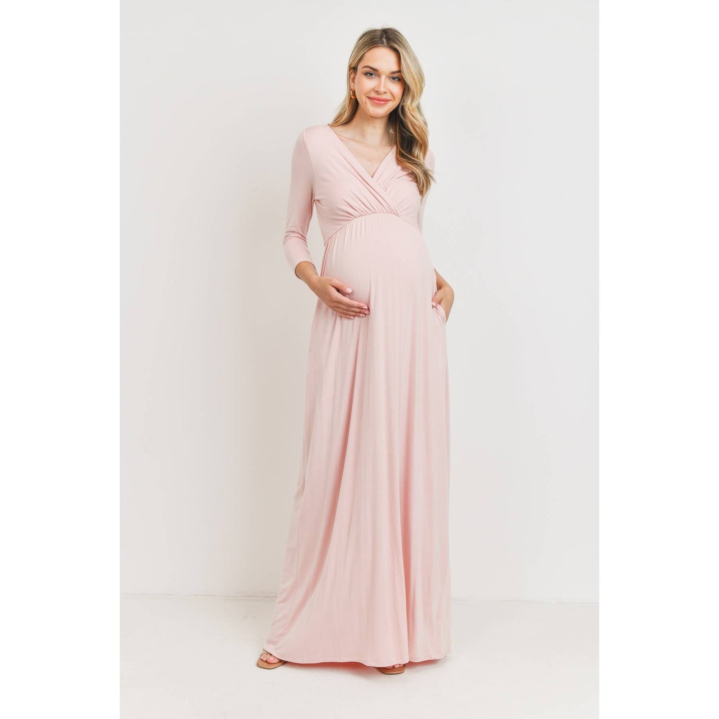 Surplice Maternity Nursing Maxi Dress with Pockets