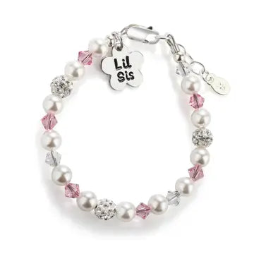 Sterling Silver Little Sister Bracelet with Flower Baby Gift