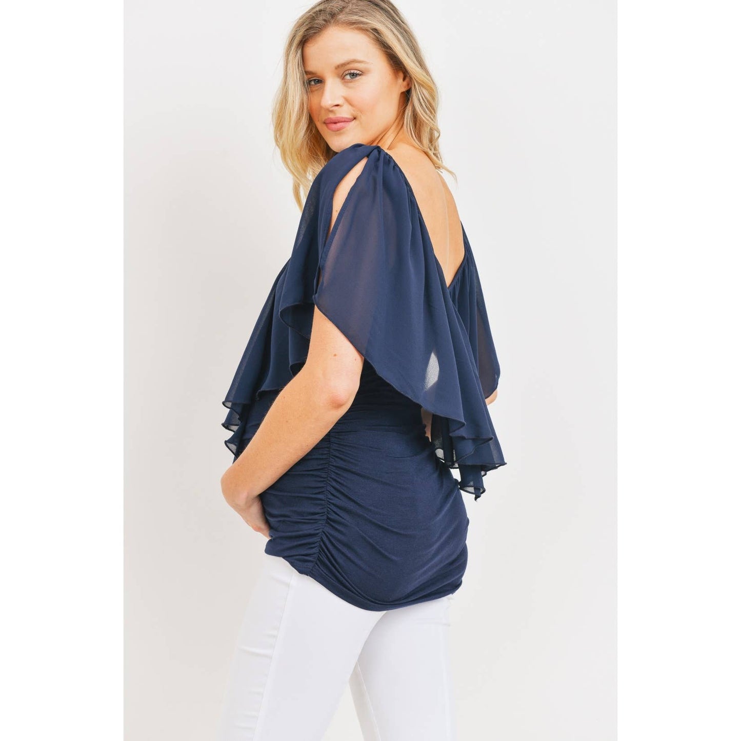 Ruffled Cold Shoulder Scoop Neck Maternity Top