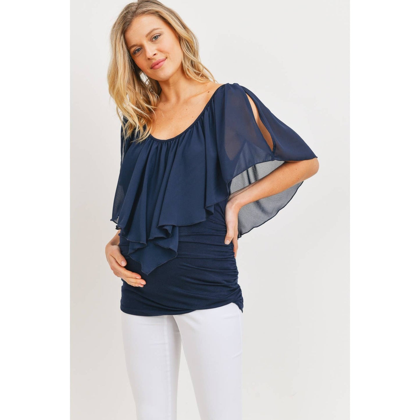 Ruffled Cold Shoulder Scoop Neck Maternity Top