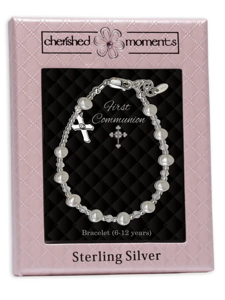 Sterling Silver Girls First Communion Rosary Bracelet Gift