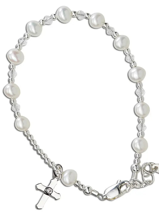 Sterling Silver Girls First Communion Rosary Bracelet Gift