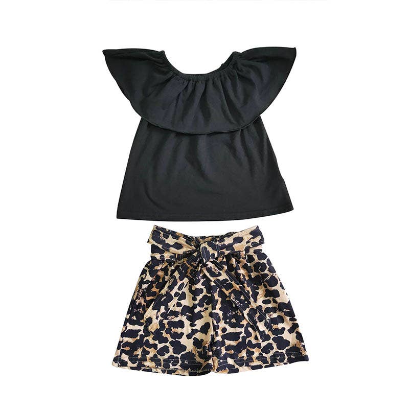 Black Leopard Shorts Set