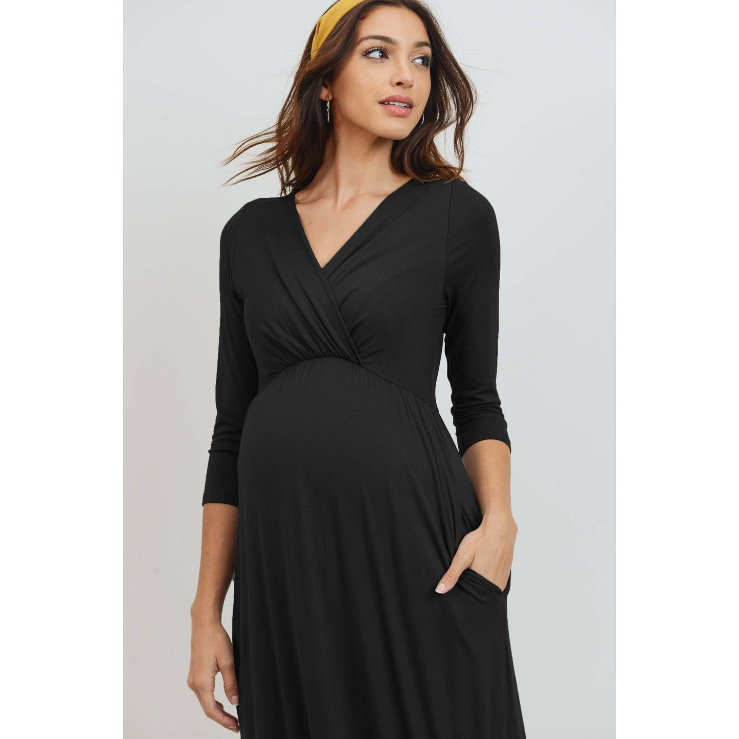 Surplice Maternity Nursing Maxi Dress with Pockets