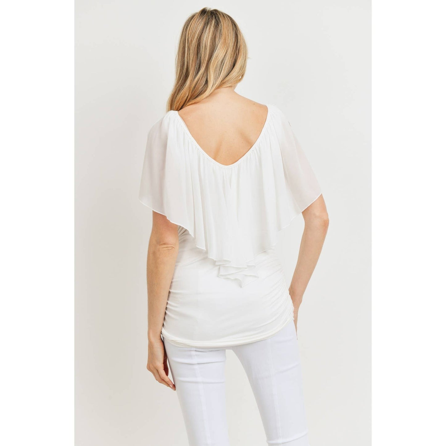 Ruffled Cold Shoulder Scoop Neck Maternity Top