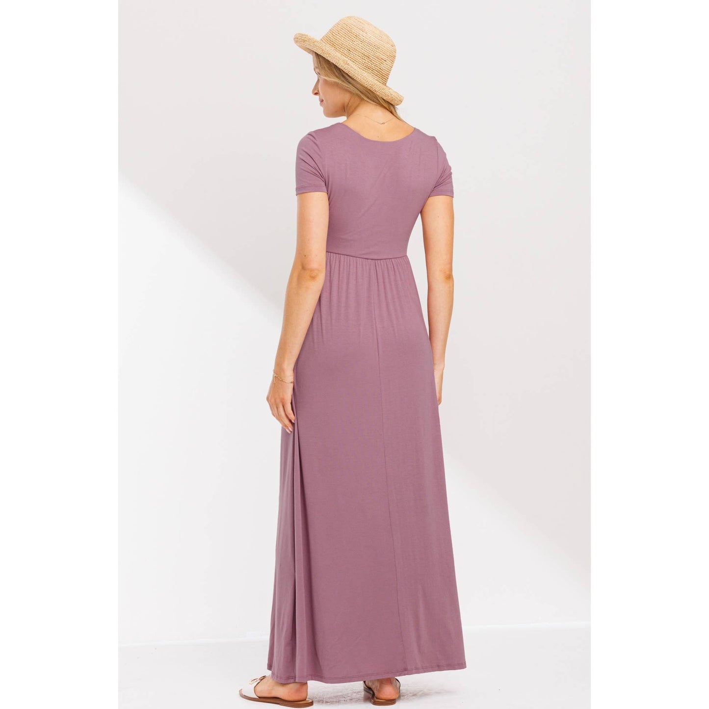 Round Neck Short Sleeve Maternity Knit Maxi Dress