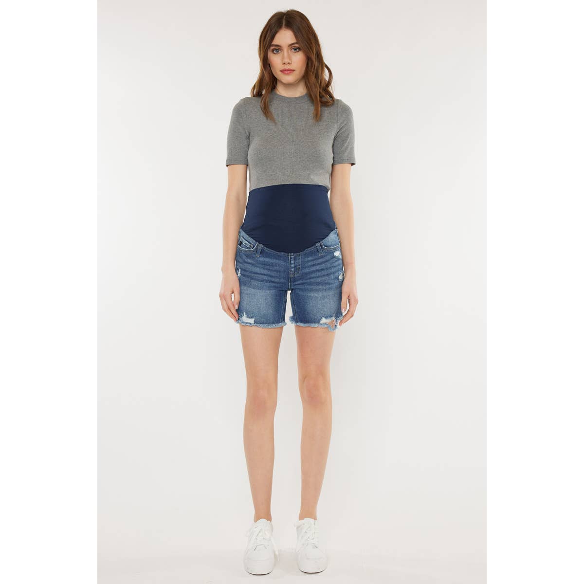 MATERNITY FULL BAND DENIM SHORT