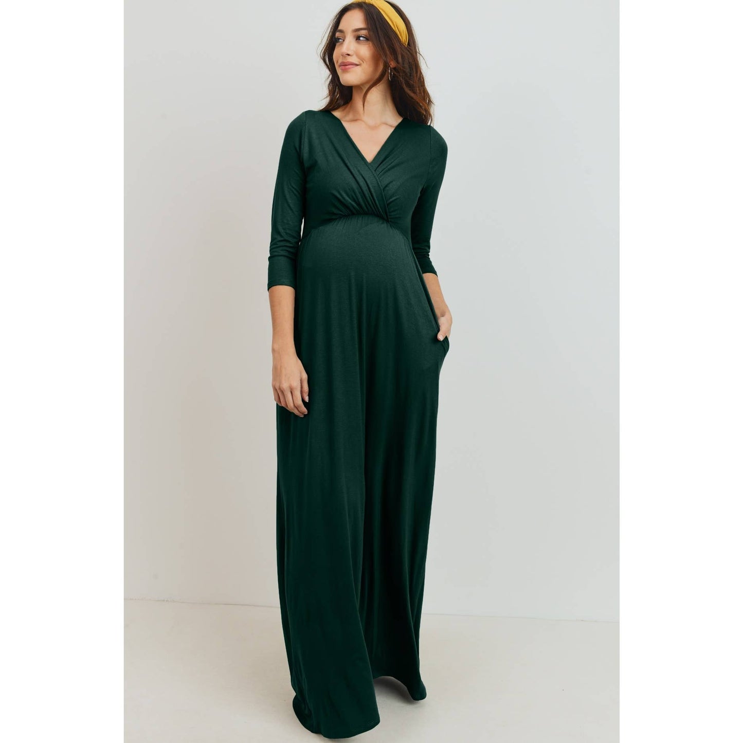 Surplice Maternity Nursing Maxi Dress with Pockets