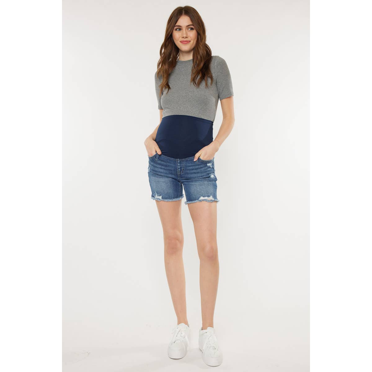 MATERNITY FULL BAND DENIM SHORT