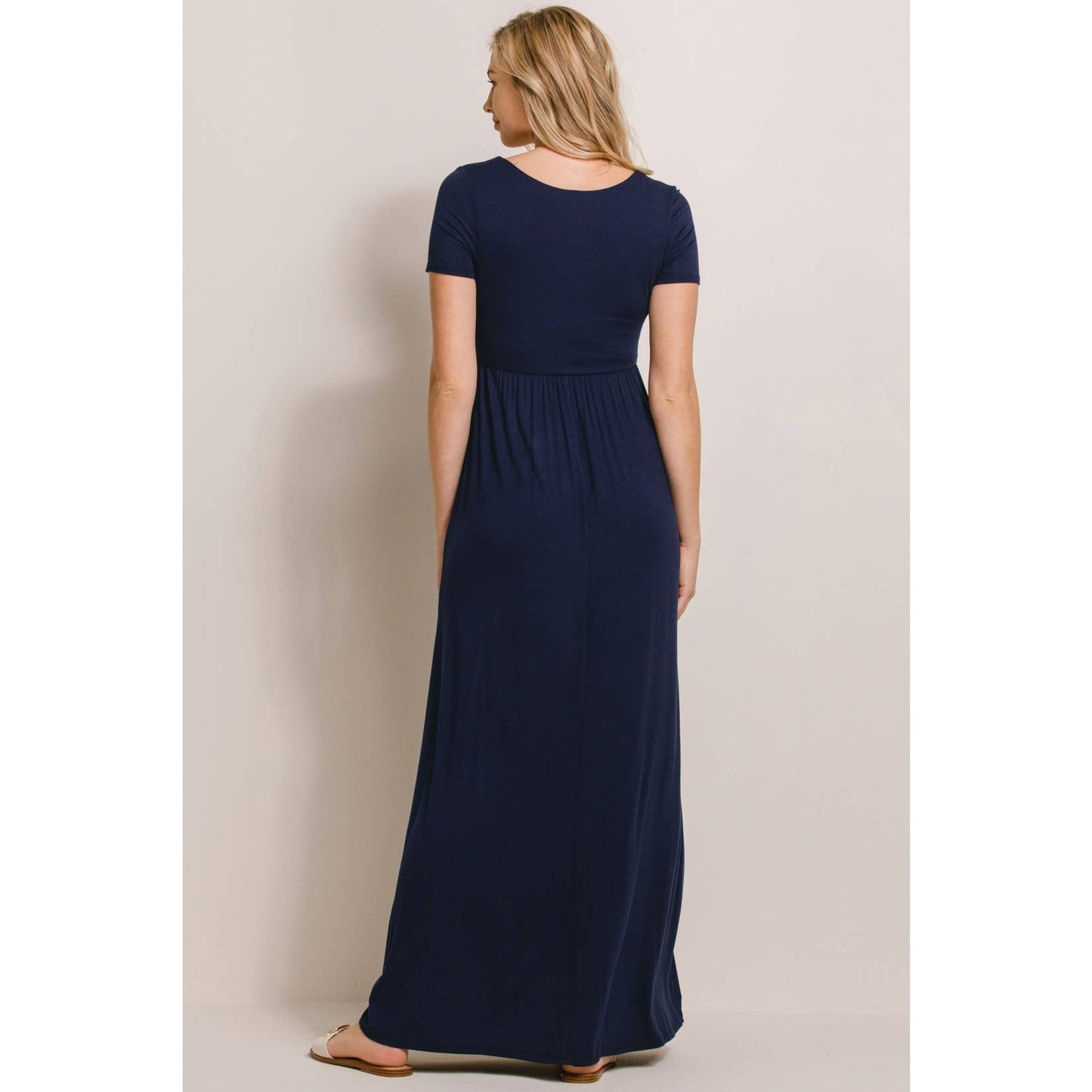 Round Neck Short Sleeve Maternity Knit Maxi Dress