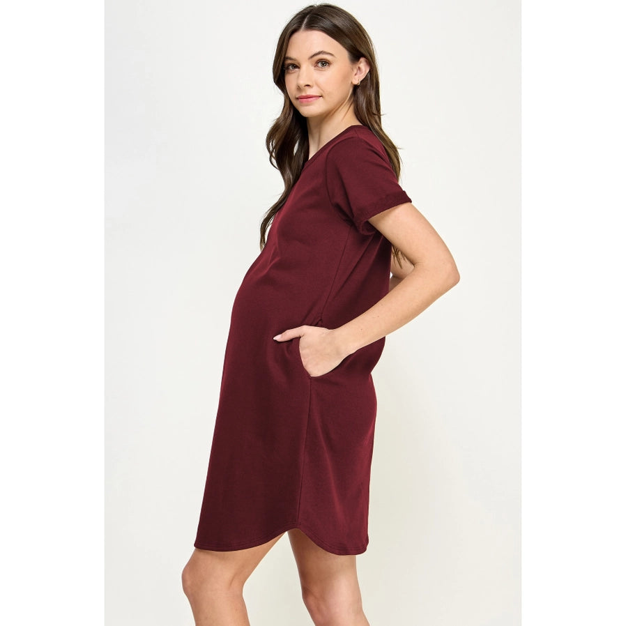 Crew Neck T-Shirt Maternity Dress with Pockets