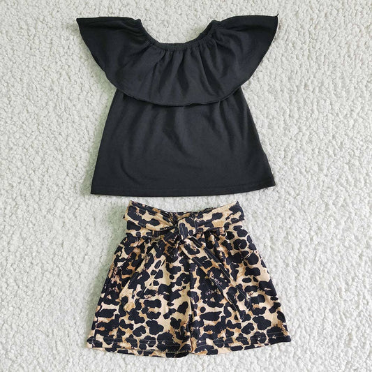 Black Leopard Shorts Set