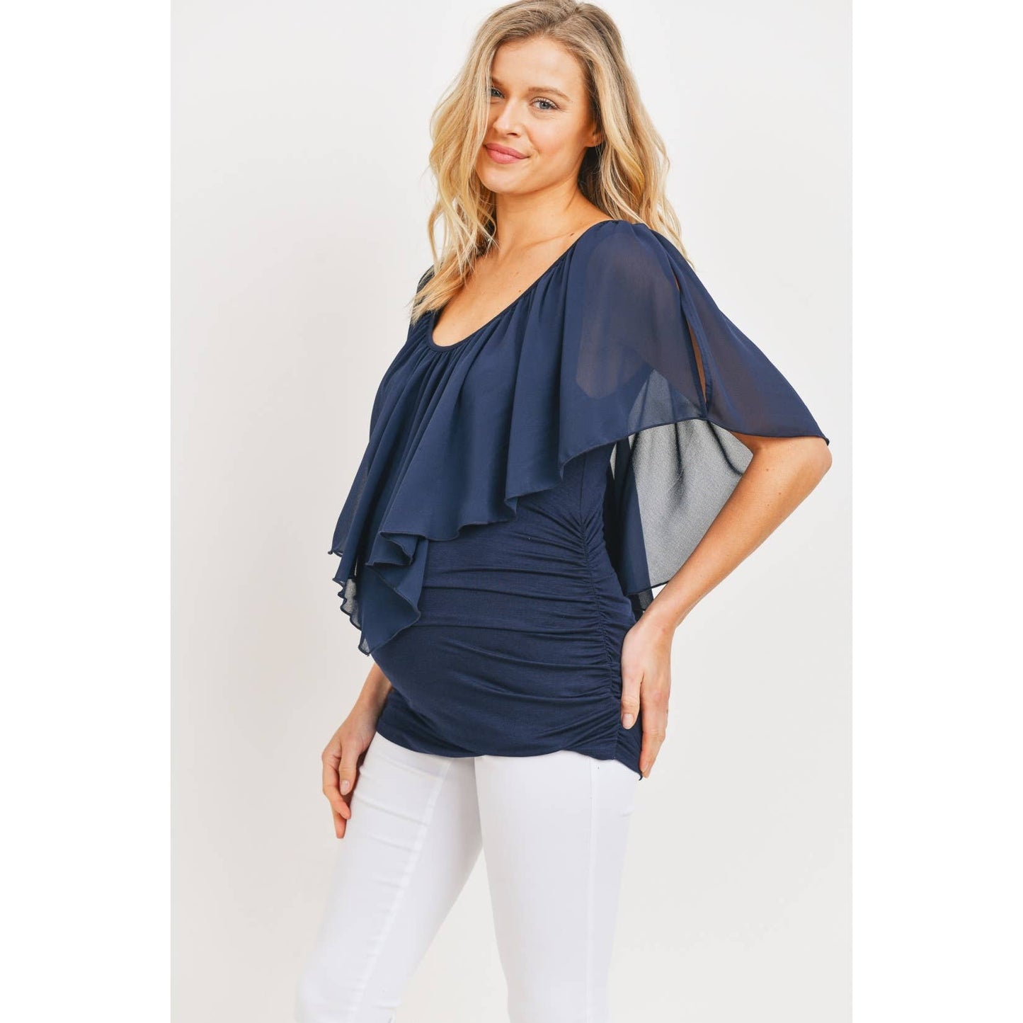 Ruffled Cold Shoulder Scoop Neck Maternity Top