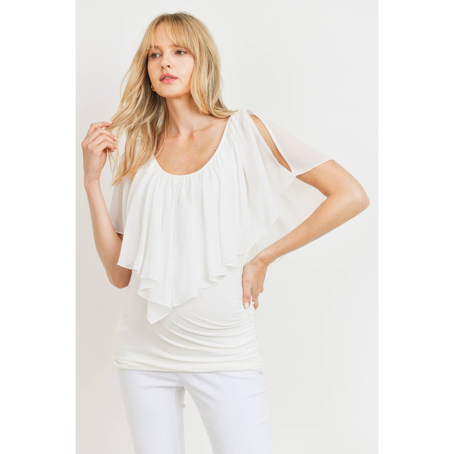 Ruffled Cold Shoulder Scoop Neck Maternity Top