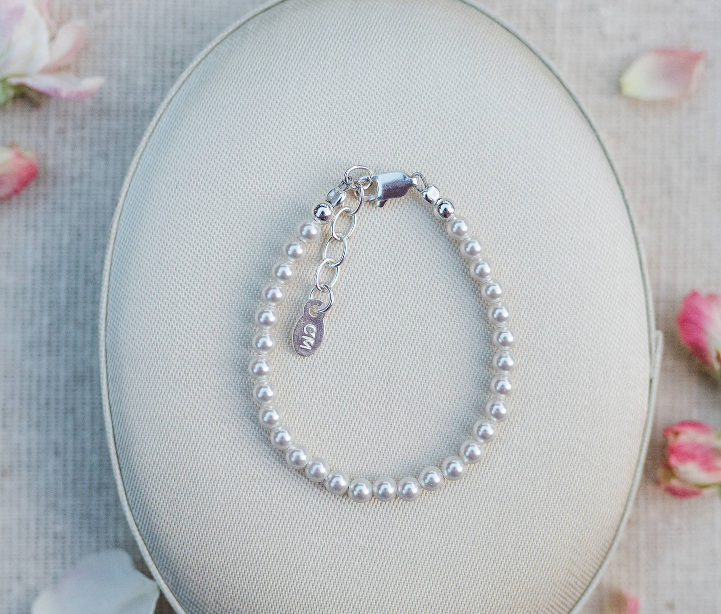 Sterling Silver Baby's 1st Pearls Bracelet Keepsake Gift