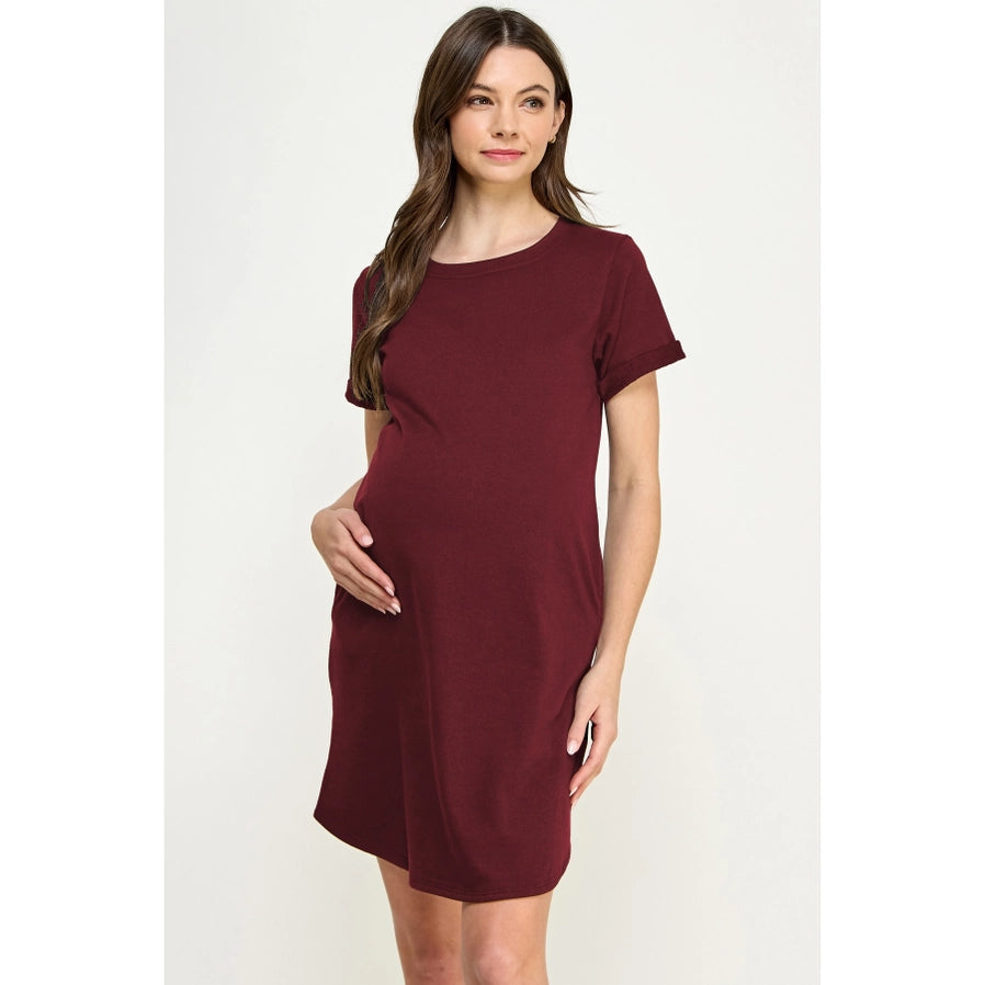 Crew Neck T-Shirt Maternity Dress with Pockets