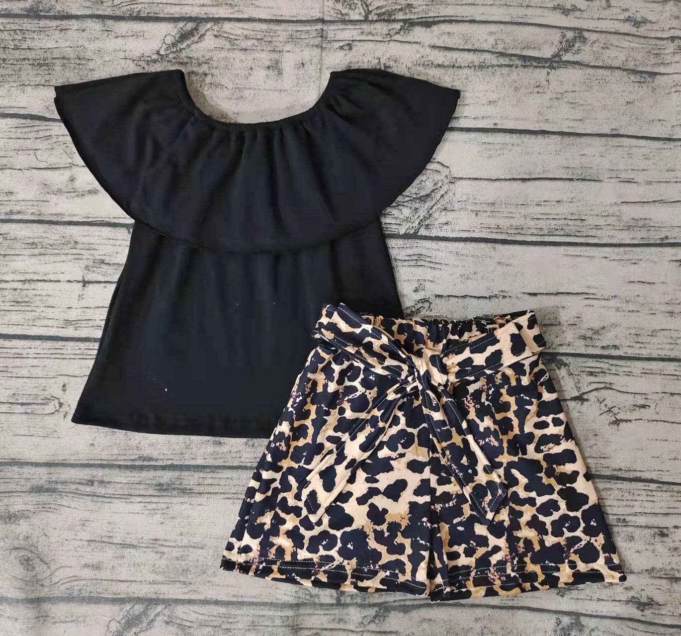 Black Leopard Shorts Set