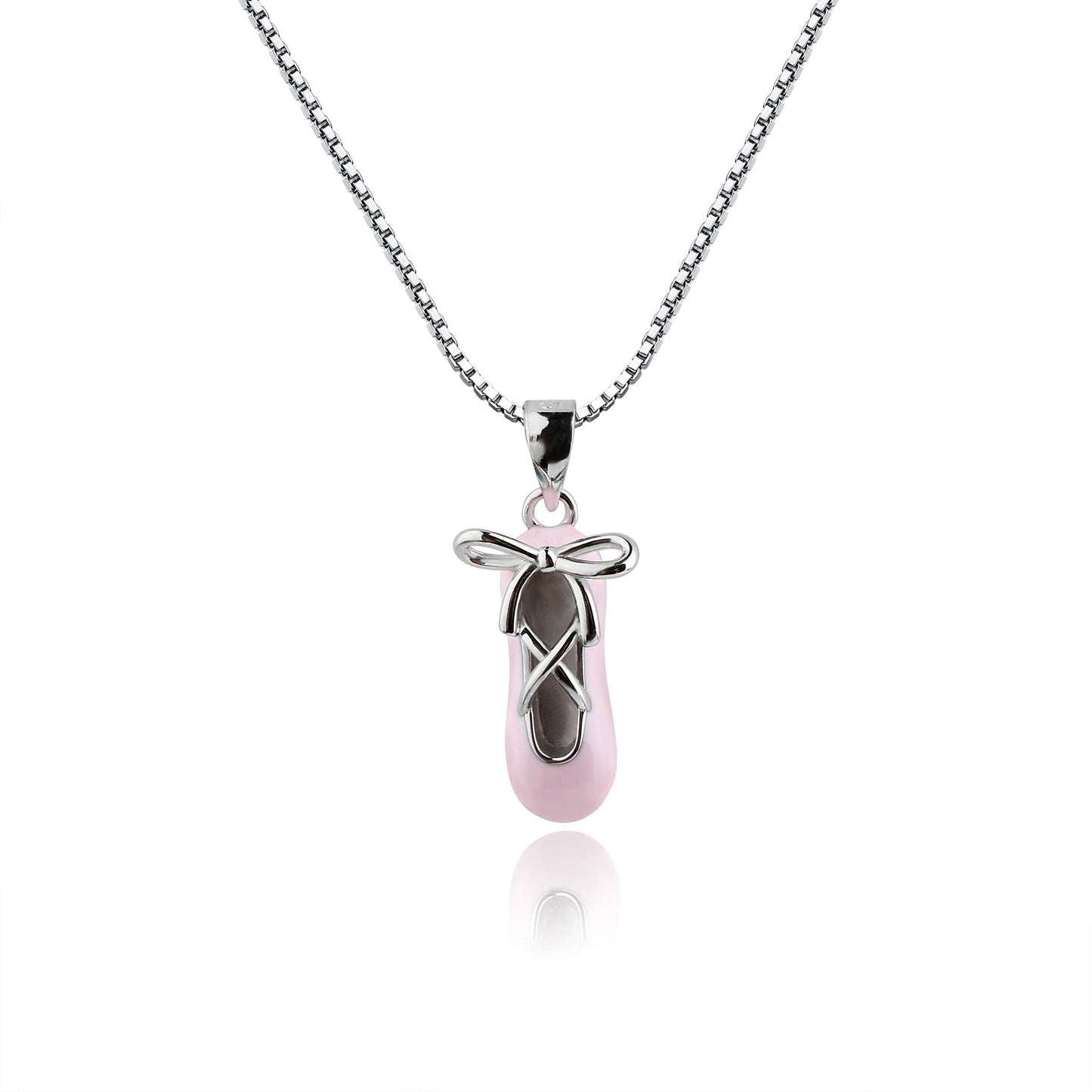 Girls Silver Pink Ballet Slipper Dance Nutcracker Necklace