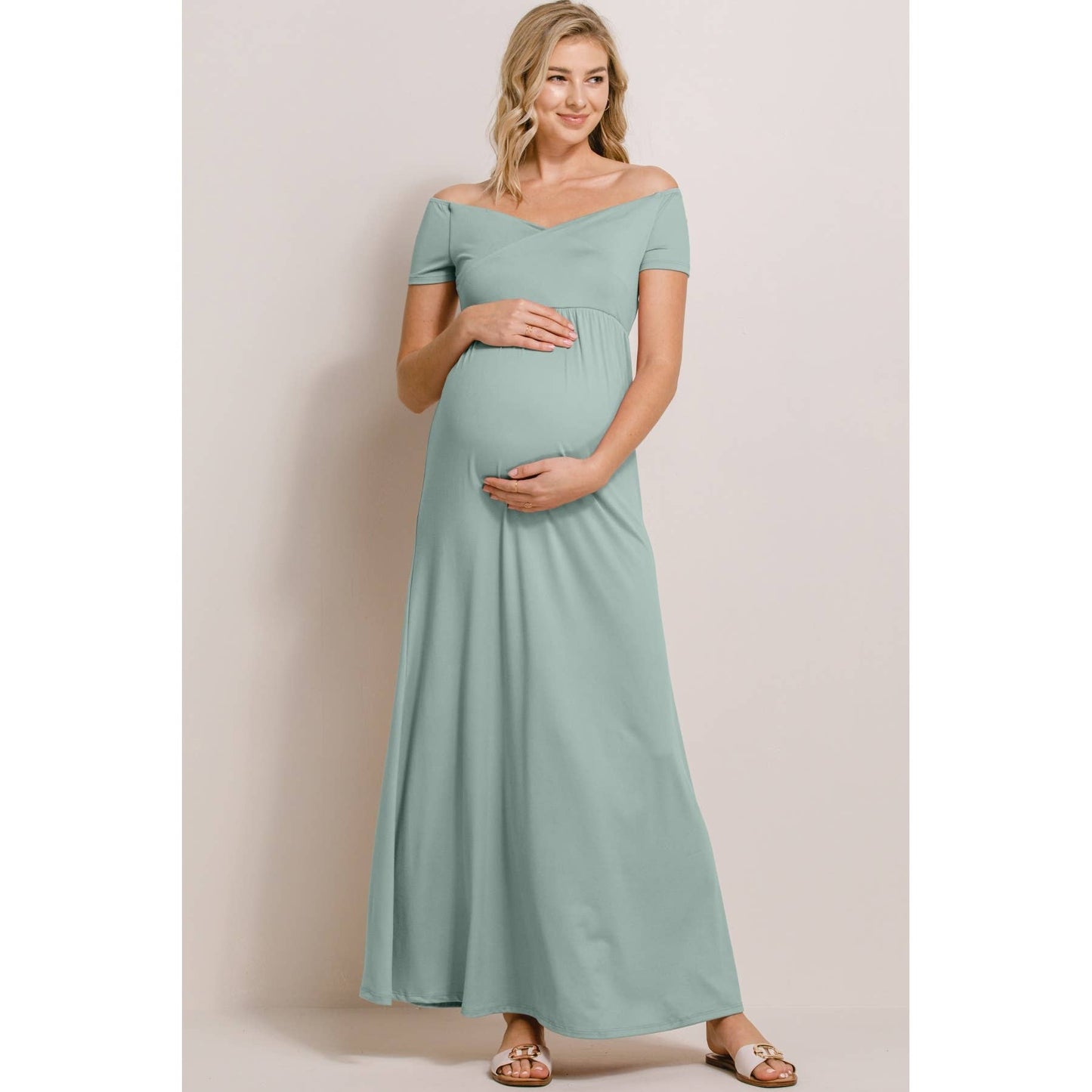 Off Shoulder Surplice Maternity Nursing Maxi Dress