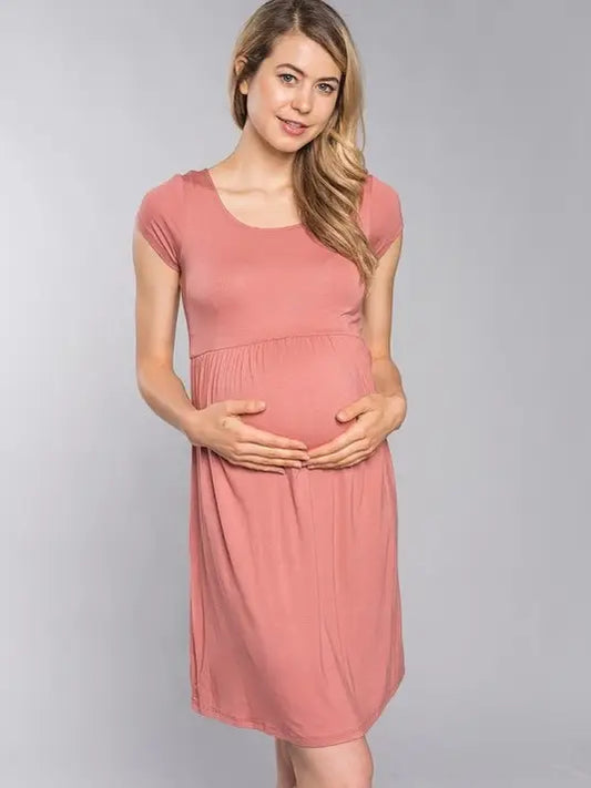 Maternity Solid Knit Babydoll Dress