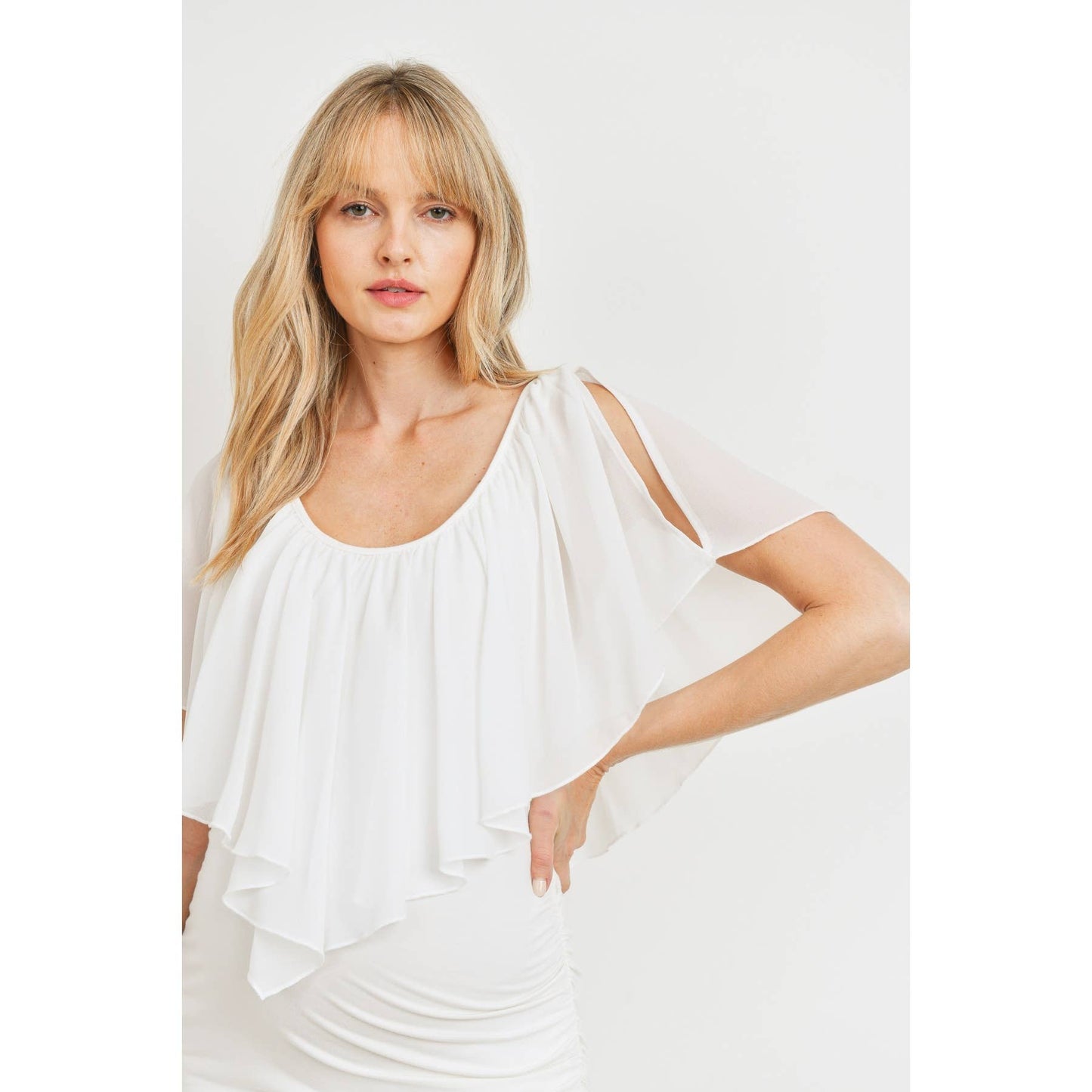 Ruffled Cold Shoulder Scoop Neck Maternity Top