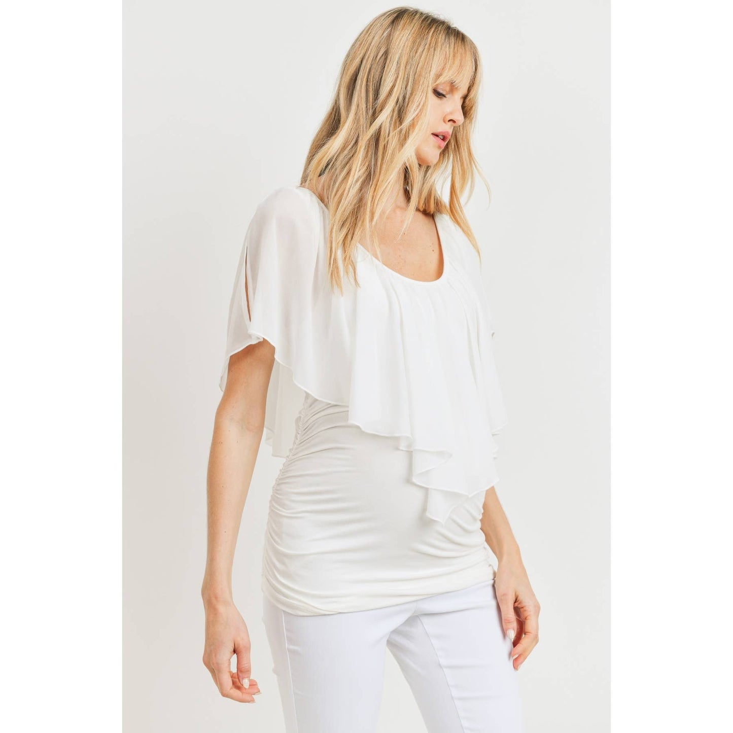 Ruffled Cold Shoulder Scoop Neck Maternity Top