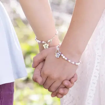 Sterling Silver Little Sister Bracelet with Flower Baby Gift