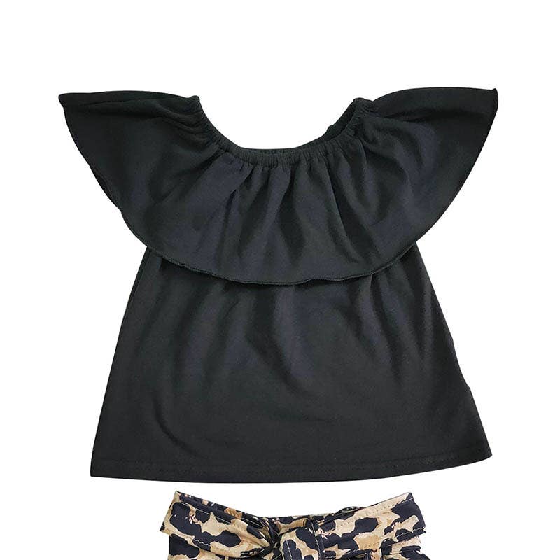 Black Leopard Shorts Set