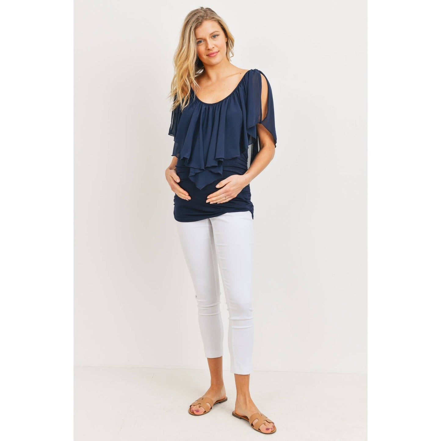 Ruffled Cold Shoulder Scoop Neck Maternity Top