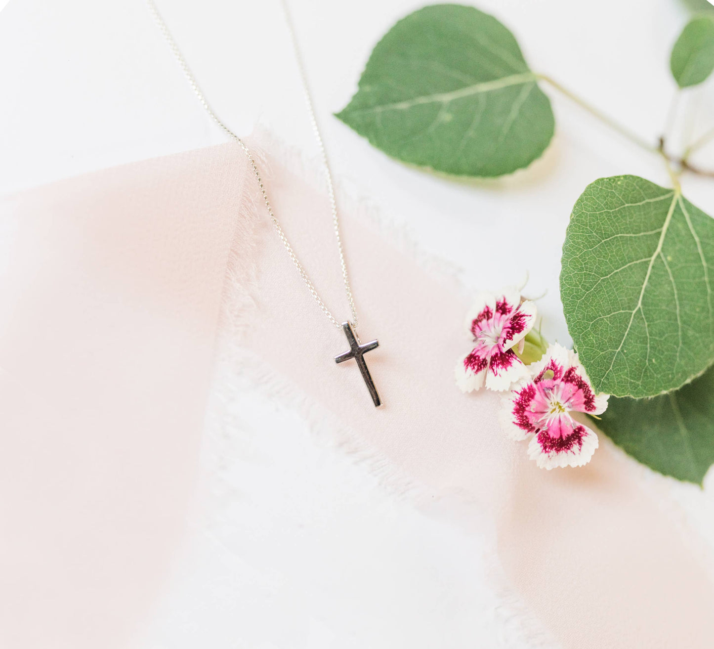 Girls Sterling Silver Cross Charm Necklace-Baptism Communion