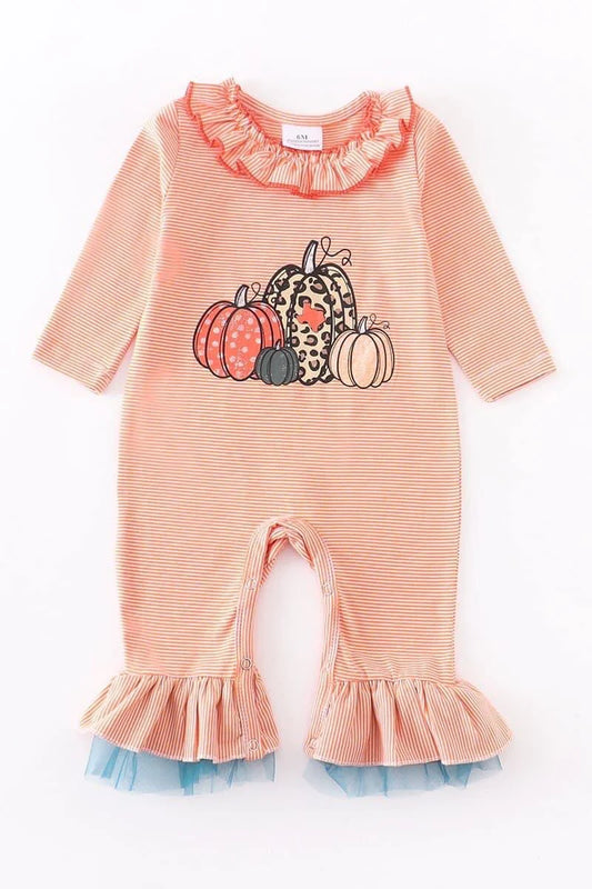 Orange Pinstripe Pumpkin Romper