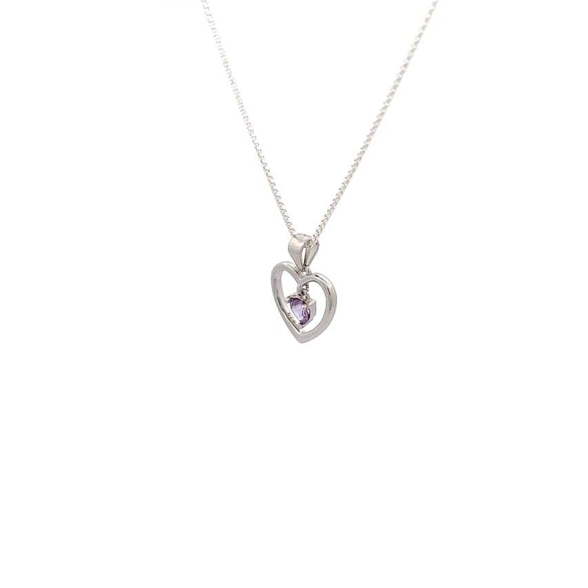 Sterling Silver Birthstone Dancing Heart Necklace for Girls