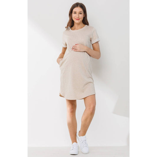 Crew Neck T-Shirt Maternity Dress with Pockets